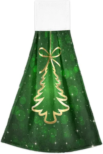 Miniatura 2 de Fondo verde con árbol de Navidad, toallas de cocina colgantes, 2 piezas, toallas de baño de mano, toallas de cocina, toalla de corbata, paños de té