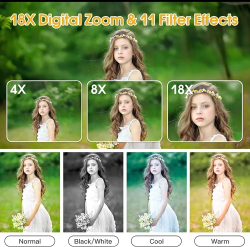 Miniatura 7 de Cámara digital 4K para adolescentes, cámara digital FHD de 64 MP para niños con tarjeta SD de 64 GB, cámaras de zoom digital 18X para fotografía