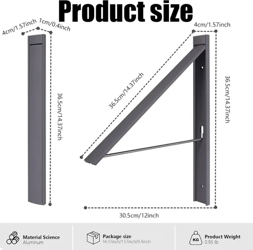 Miniatura 3 de Ithywat Estante de secado de ropa retráctil, ahorro de espacio, colgador plegable montado en la pared para lavandería, organización de Gris