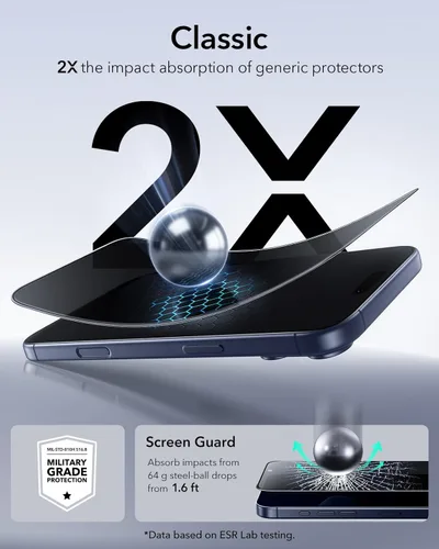 Miniatura 6 de ESR Paquete de 3 protectores de pantalla de privacidad para iPhone 17 Pro, grado militar, inastillables, dureza 9H, vidrio templado antiespía