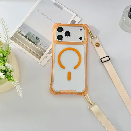 Miniatura 6 de Funda Magnética Cruzada para iPhone 17 Pro, Naranja, Marco Suave Magnético Transparente PC Trasero A Prueba de Golpes Funda Protectora para Teléfono