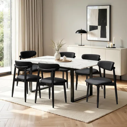Miniatura 12 de CHUN YI Juego de 2 sillas de comedor tapizadas de madera maciza, sillas auxiliares de cocina de tela moderna de mediados de siglo con respaldo Beige