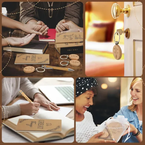 Miniatura 6 de Yeaqee Christian Gifts - Bolígrafo retráctil de bambú, versículo de la Biblia, cuaderno inspirador, llavero de bolsas de organza para mujeres