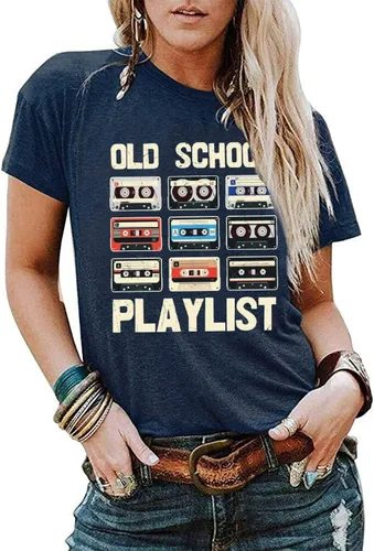 Miniatura 2 de Camiseta retro de los años 80 para mujer, cinta de casete, música de la vieja escuela, camiseta gráfica vintage, camisetas casuales sueltas