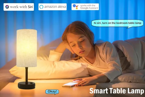 Miniatura 3 de Lámpara de mesa inteligente funciona con HomeKit, Siri, Alexa, Google Assistant, lámpara inteligente de mesita de noche con salida de CA y puertos