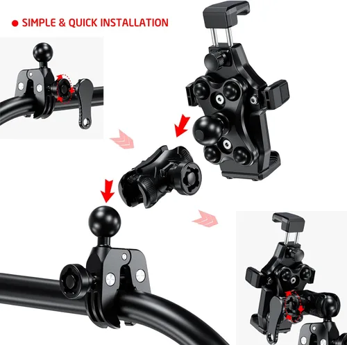 Miniatura 8 de iMESTOU - Soporte de teléfono para motocicleta antivibración, 1 pulgada de bola para manillar, antirrobo y rotación de 360°, se adapta a teléfonos
