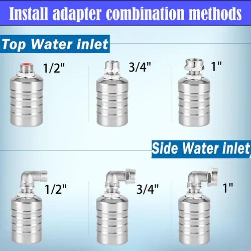 Miniatura 5 de Válvula de flotador de agua mejorada con curva de 1/2 pulgada y adaptadores, controlador automático de línea de agua de acero inoxidable 304