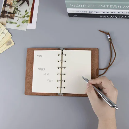 Miniatura 3 de AxeWoodz Diario de cuero A7, 80 hojas de relleno en blanco, cuaderno de cuero, cuaderno personal A7, carpeta planificadora, diario encuadernado