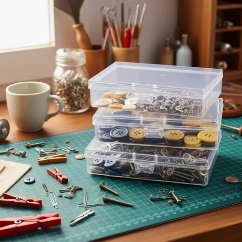 Miniatura 3 de Goodma 8 contenedores rectangulares vacíos de plástico transparente con tapas con bisagras para objetos pequeños y otros proyectos de manualidades