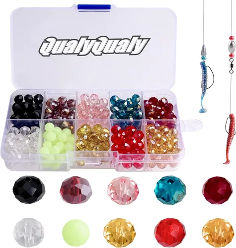 QualyQualy Cuentas de pesca surtidas, cuentas de pesca de vidrio de plástico, rojo y amarillo, mezcla de colores, cuentas de pesca luminosas de