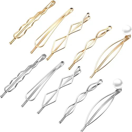 Miniatura 11 de 10 pinzas y pasadores geométricos de metal para el cabello, accesorios minimalistas para el cabello para mujeres y niñas, bodas y peinados (negro)