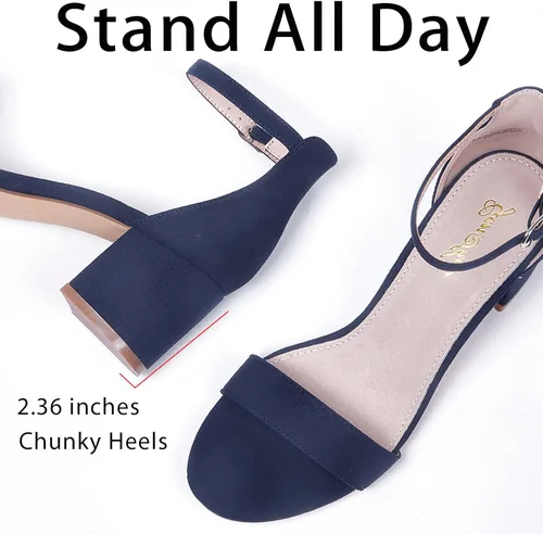 Miniatura 4 de GENSHUO Sandalias de tacón bajo grueso para mujer, con correa de tobillo y puntera abierta, para fiesta, graduación, regreso a casa, zapatos