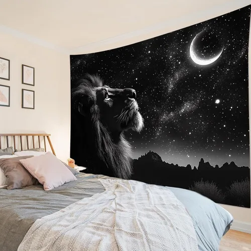 Miniatura 25 de HVEST Tapiz de pared de lobo para colgar en la pared, tapiz de animales salvajes, lobos aullidos en tapices nevados, escena de nieve de invierno