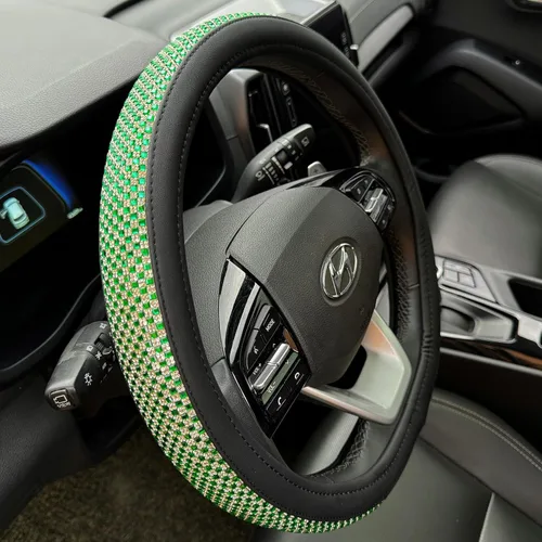 Miniatura 27 de PINCTROT Bling Bling - Funda para volante cómoda con diamantes de imitación de cristal gigante, piel de diamante antideslizante, universal de 15 2.