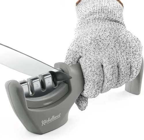 Miniatura 8 de Accesorios para cuchillos de cocina 4 en 1: afilador de cuchillos de 3 etapas ayuda a reparar, restaurar, pulir hojas y guante resistente a cortes