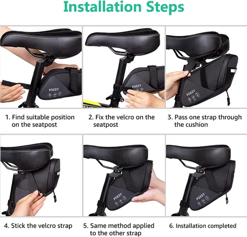 Miniatura 5 de Bolsa de sillín para bicicleta, bolsa bajo el asiento, paquete de cuña para ciclismo para montaña y carretera, paquete de almacenamiento