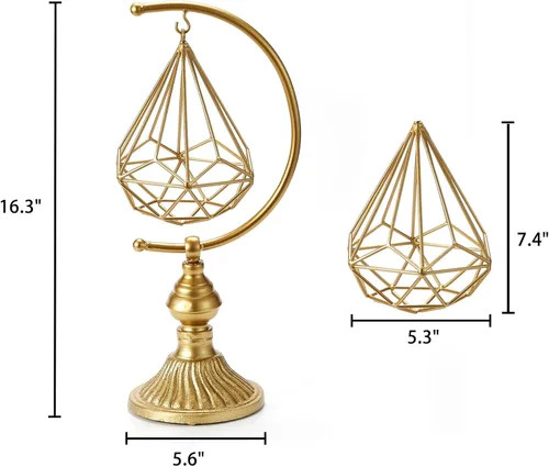 Miniatura 2 de HLQMFHT Escultura Abstracta Geométrica de Metal de 5.6 pulgadas de ancho x 16.3 pulgadas de alto sobre Base de Hierro Fundido, Decoración de Gold-f