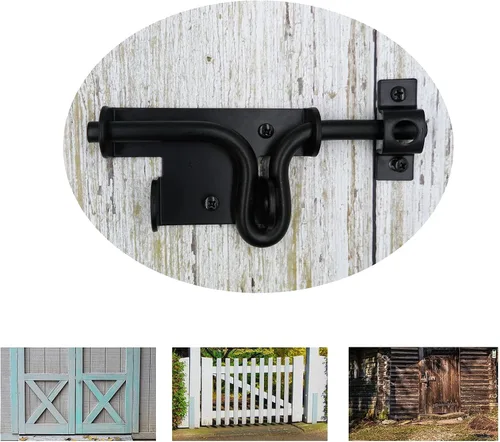 Miniatura 5 de Pestillo de puerta de perno deslizante negro resistente con orificio para candado, herrajes sólidos, pernos deslizantes de metal grueso, cerraduras