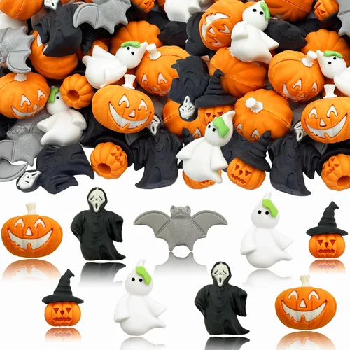 Borradores de Halloween para niños, 35 piezas de borradores de calabaza 3D a granel para premios de clase de estudiantes, recompensa de juego, caja