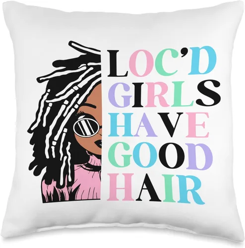 Locs Afro Dreadlocks Love Beauty Hair Loc'd Good Hair Black American African Girl Throw Pillow, 16x16, Multicolor