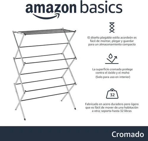 Miniatura 3 de Amazon Basics Escurridor portátil plegable para ropa de secado al aire en interiores, 14.5 x 29.5 x 41.8 pulgadas (largo x ancho x alto), plata