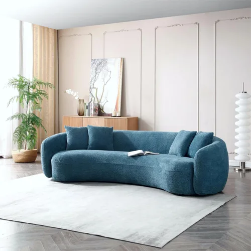 Miniatura 4 de KEVINSPACE Sofá curvo de 101 pulgadas, 4 asientos, moderno sofá de tela boucle de lujo, sofás de respaldo curvado de mediados de siglo, moderno