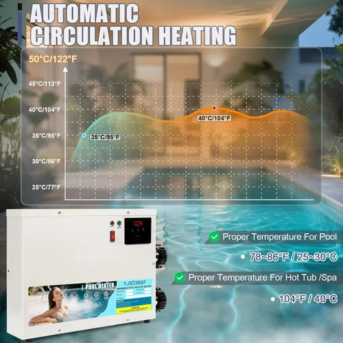 Miniatura 4 de Calentador de piscina de 11KW 220V-240V para piscinas sobre el suelo, bañeras de hidromasaje y calentador de spa