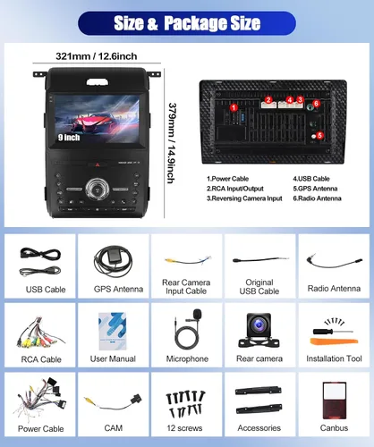 Miniatura 9 de Para Ford F150 2013-2014 Android 15 Estéreo de coche 9 pulgadas pantalla táctil 2G+64G con CarPlay inalámbrico Android Auto Mirror Link 26UI