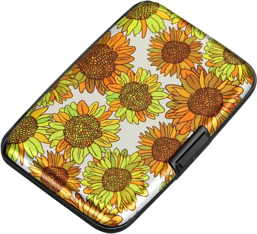 Miniatura 50 de ELFISH Mini cartera de aluminio RFID para tarjetas de crédito, funda de identificación de metal para hombres y mujeres, Happy Flower, Cartera Rfid