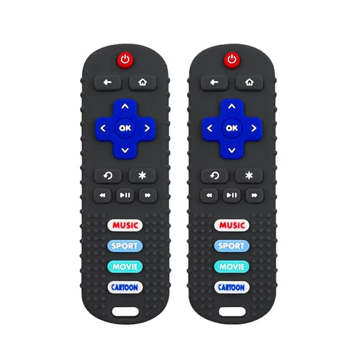 Paquete de 2 mordedores con forma de control remoto para bebé, juguete para bebés, control remoto de TV, juguetes de dentición con control remoto de