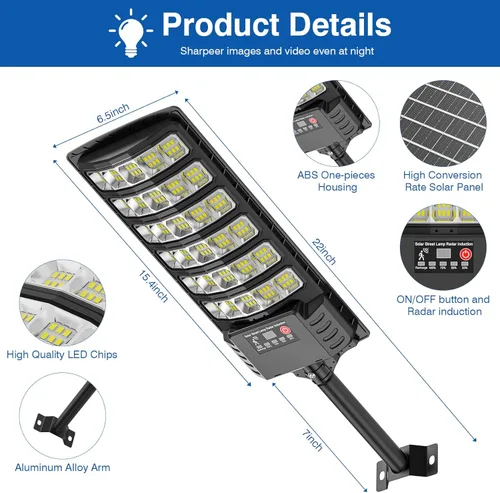 Miniatura 6 de Farolas solares impermeables para exteriores, 6500 K, luz de inundación gran angular de 320°, luz LED de estacionamiento solar con sensor