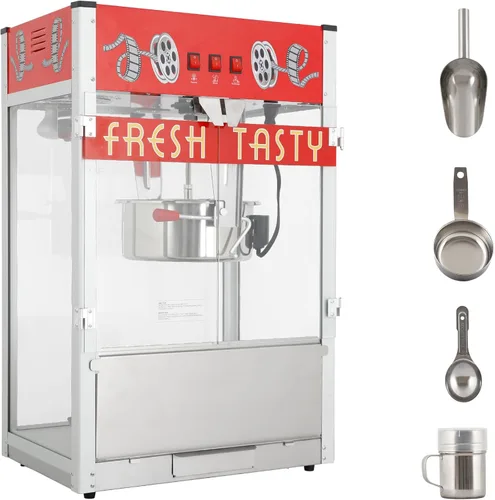Miniatura 7 de Máquina comercial de palomitas de maíz de 12 onzas, máquina de palomitas de maíz de acero inoxidable con vidrio templado y plataforma de Rojo