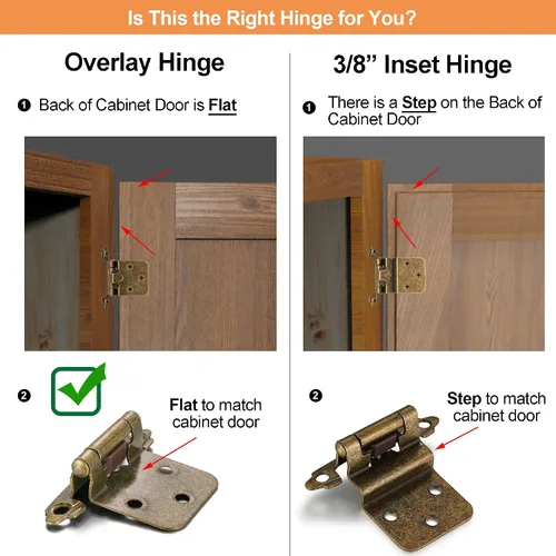 Miniatura 4 de 4 Pack (2 Pares) Bisagras de cierre automático de latón antiguo para puerta de gabinete de cocina, 1/2" de superposición (variable) Bisagras