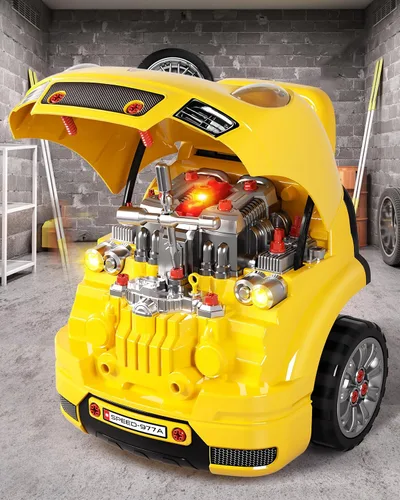 Miniatura 5 de Deejoy Kit de construcción de camiones grandes para niños pequeños de 3 a 5 años, juego de taller mecánico para niños con luz y sonido, motor