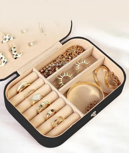 Miniatura 5 de Quatish Estuche de joyería de viaje, organizador de viaje de joyería, caja de joyería pequeña portátil para mujeres, mini estuche de joyería