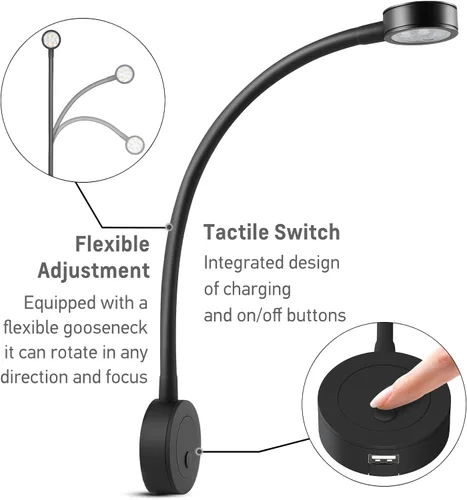 Miniatura 4 de acegoo Luz de Lectura LED de 12 V, lámpara de lectura de cabecera de barco RV, luz de cama de cuello flexible de 12 voltios para cámper van