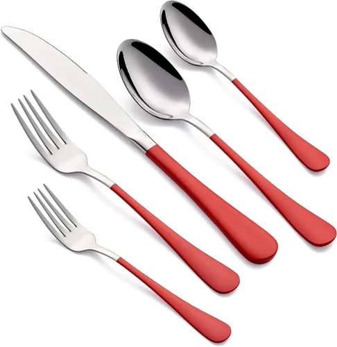 Miniatura 15 de Juego de cubiertos negros de 20 piezas para 4, juego de cubiertos de acero inoxidable 18/0, incluye cuchillos de cena, tenedores de cena, cucharas