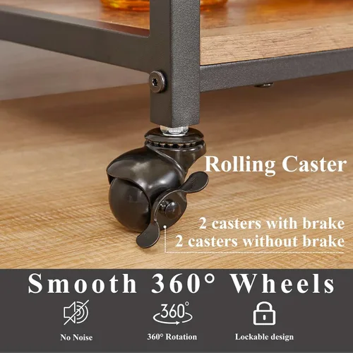 Miniatura 5 de FATORRI Carrito de bar para el hogar, carritos de vino rodantes sobre ruedas con estantes de madera de 3 niveles, carrito de bebidas de licor