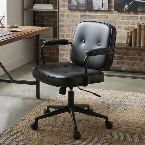 DUOMAY Silla de escritorio retro para computadora de oficina en casa con reposabrazos, moderna silla giratoria de piel sintética con respaldo medio,
