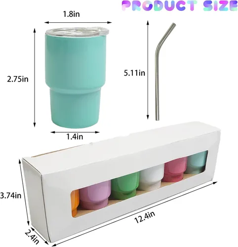 Miniatura 2 de Mini Vaso Tumbler de Chupito con Pajilla, Sublimación de Doble Capa de Metal Lindo Juego de Vasos de Chupito de 3oz con Tapas para bebidas, café
