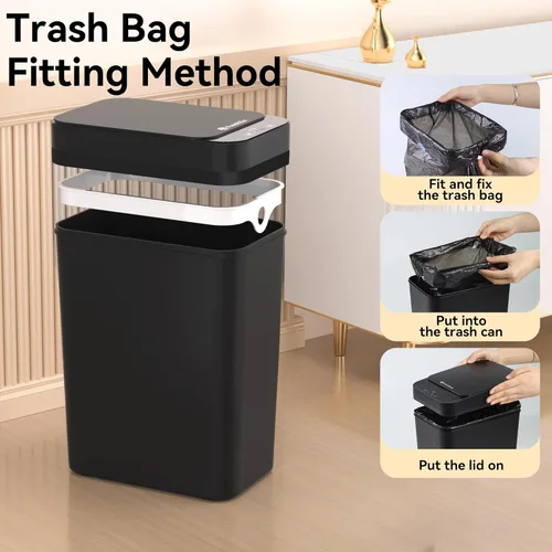 Miniatura 5 de FRESHLIX Paquete de 3 cubetas de basura para baño 2.6 galones, cubetas de basura automáticas delgadas sin contacto con sensor de movimiento, cubetas