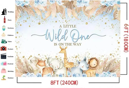 Miniatura 4 de Mocsicka Telón de fondo para baby shower de safari para niños, diseño bohemio, animales de la selva, un poco salvaje, uno está en el camino, vinilo