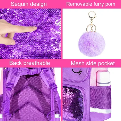 Miniatura 13 de KLFVB Mochila de 3 piezas para niñas y niños, bolsa de libros de dinosaurio de unicornio de 15 pulgadas con lonchera, bolsa escolar preescolar