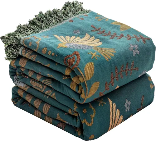 Miniatura 32 de Manta bohemia 100% algodón orgánico ultra suave transpirable rústico edredón de 50 x 60 pulgadas con pájaros y flores para sofá, silla, cama, sillón
