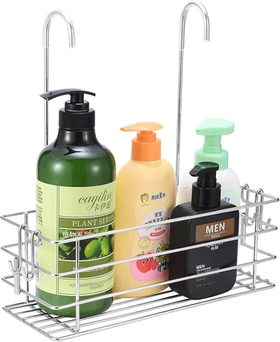 Miniatura 7 de Organizador de Ducha Colgante Organizador de Ducha de Acero Inoxidable con Ganchos Sobre la Puerta, Cesta de Almacenamiento de Champú (Negro)