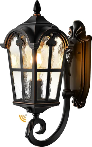Miniatura 9 de VIANIS Luces exteriores para porche, iluminación exterior del atardecer al amanecer en negro con ribete dorado, luces de porche exteriores