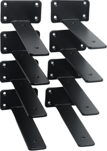 Miniatura 7 de Paquete de 2 - Soportes de estante en L ocultos negros de 4 pulgadas (1/5 pulgada de grosor) Soportes de estante flotante de hierro Soportes