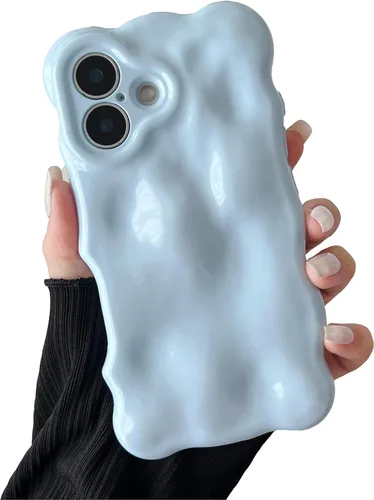 Miniatura 37 de XIZYO Funda para iPhone 13 de 6.1 pulgadas, bonito patrón de ondas, estético, 3D, rizado, ondulado, chapado en purpurina, para mujeres y niñas, Azul