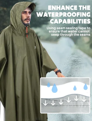 Miniatura 5 de ANYOO Poncho de lluvia con capucha para adultos, impermeable, ligero, para hombres y mujeres, chaqueta de lluvia reutilizable para emergencias al