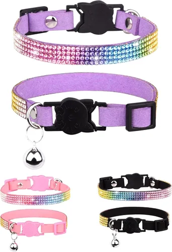 Miniatura 9 de Olmoony - Collares de gato con campana, collar ajustable para gatito, collar de gato para niñas y gatos con diamantes de imitación de terciopelo